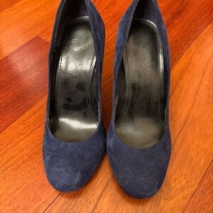 Jessica Simpson Navy Suede Round-Toe Pumps